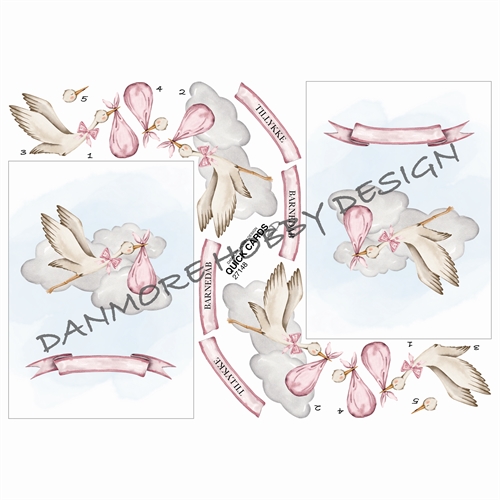 3D Quick Cards Stork med babypige